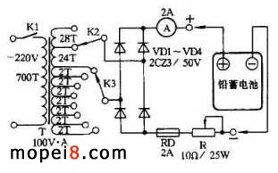 簡易的硅整流充電機的電路圖